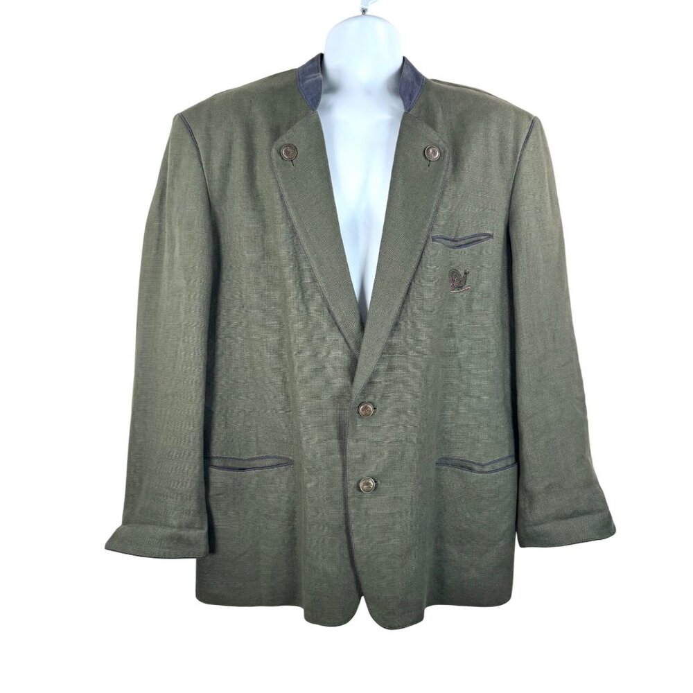 Lodenfrey Linen academia embroidered military blazer olive 90s sz 46(L/XL)‎